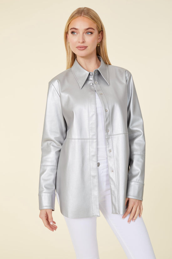 Vegan Leather Metallic Tailored Shirt