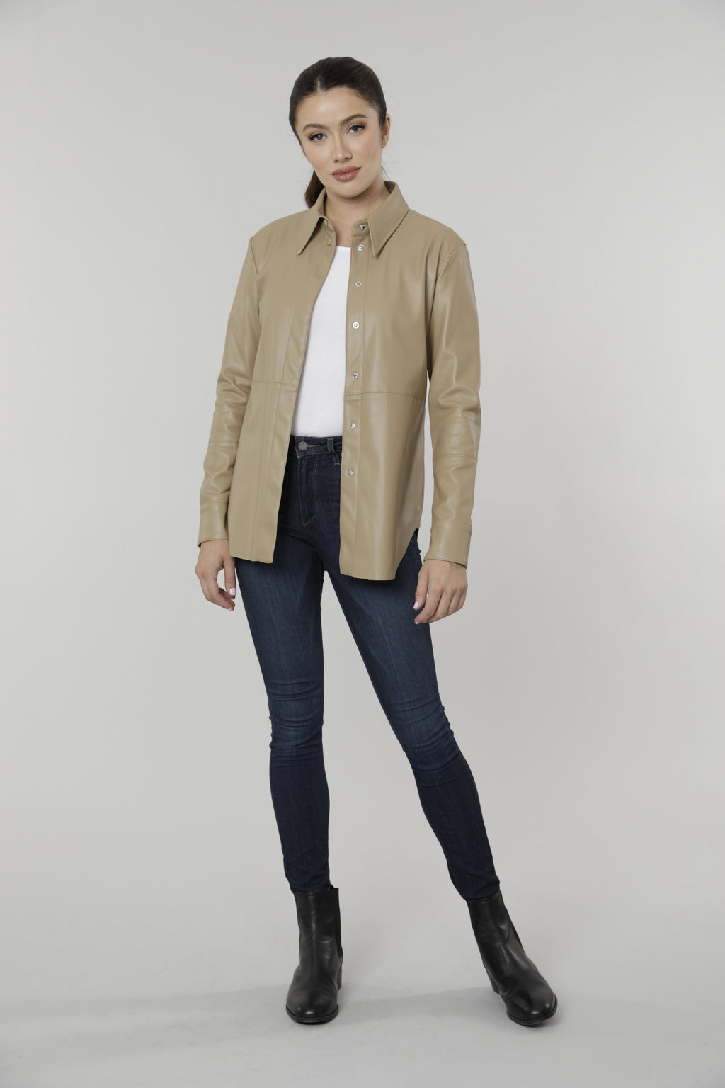 Faux Leather Button Up Shirt