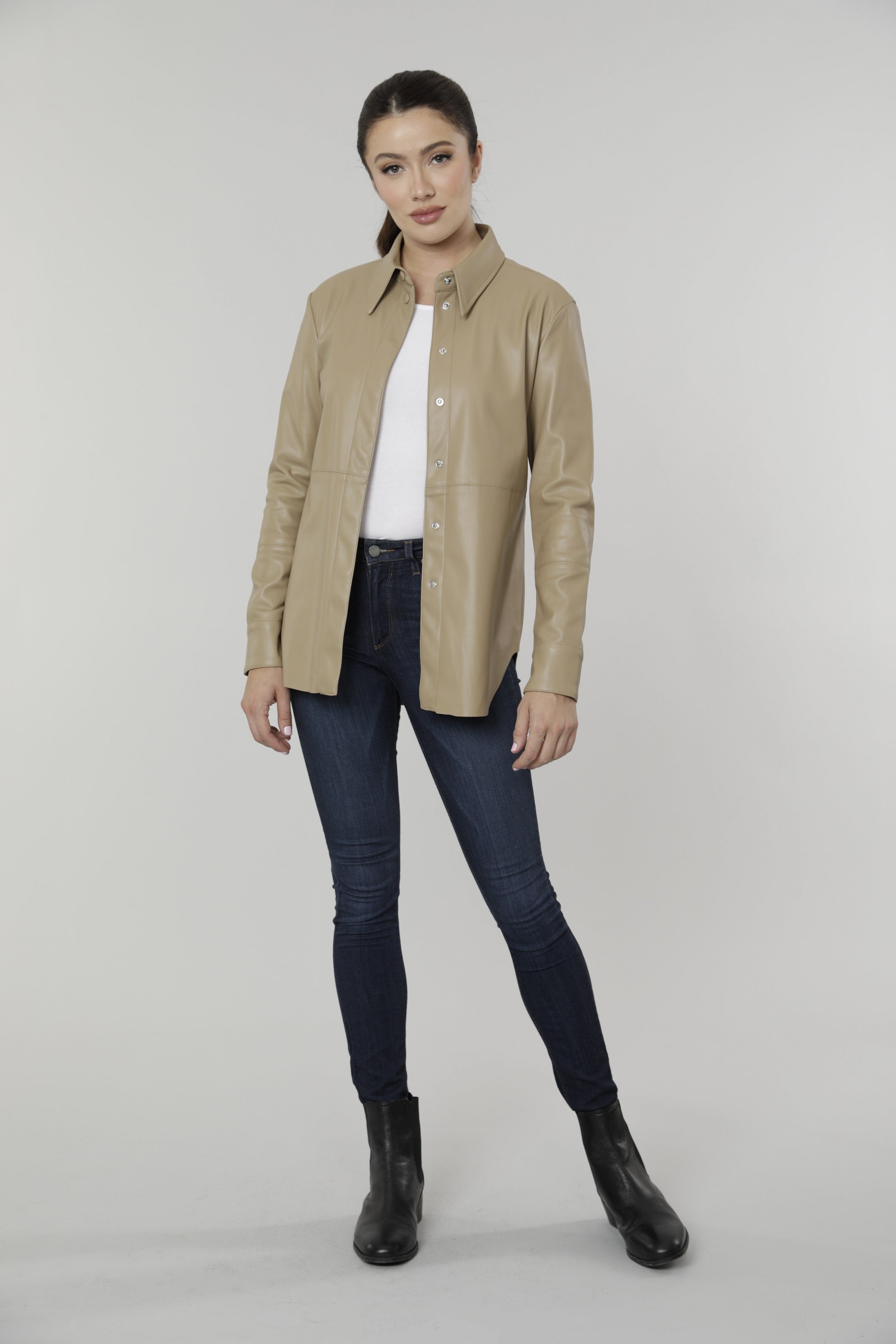 Faux Leather Button Up Shirt