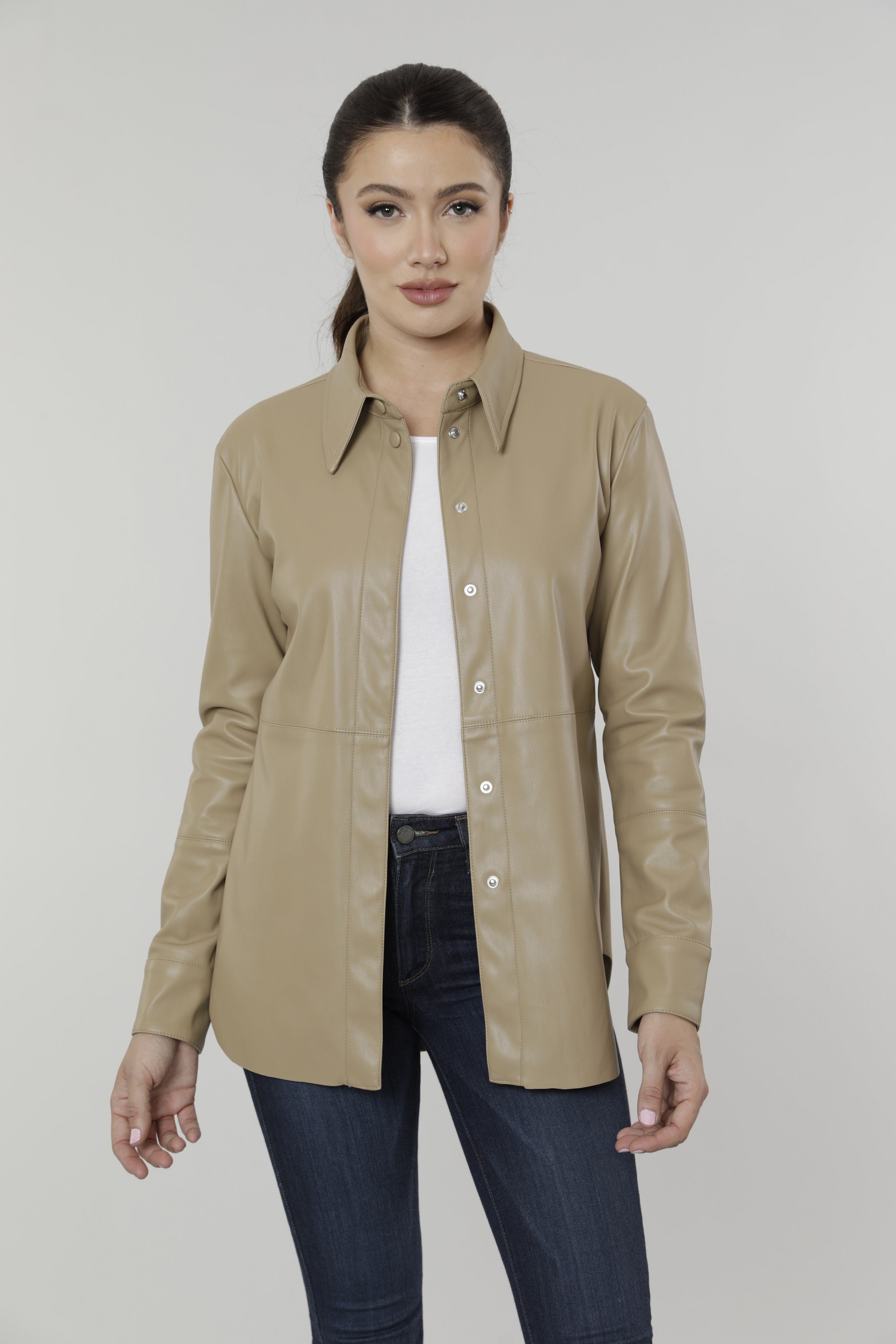 Faux Leather Button Up Shirt