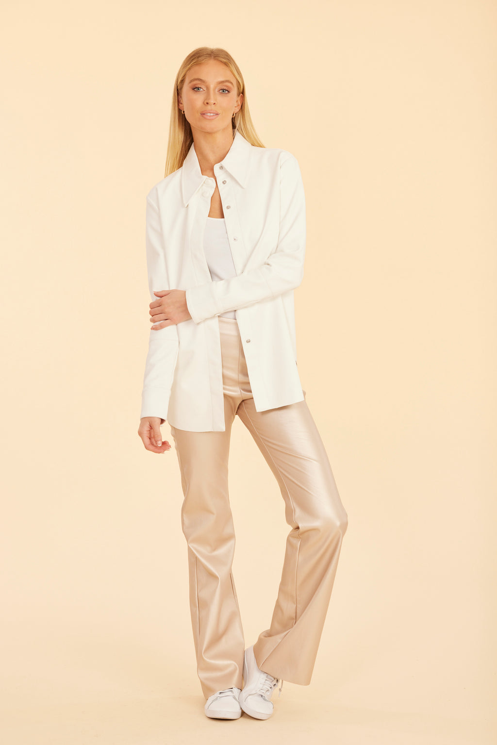 Faux Leather Button-Up Shirt