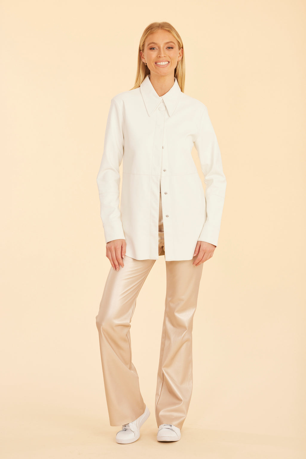 Faux Leather Button-Up Shirt