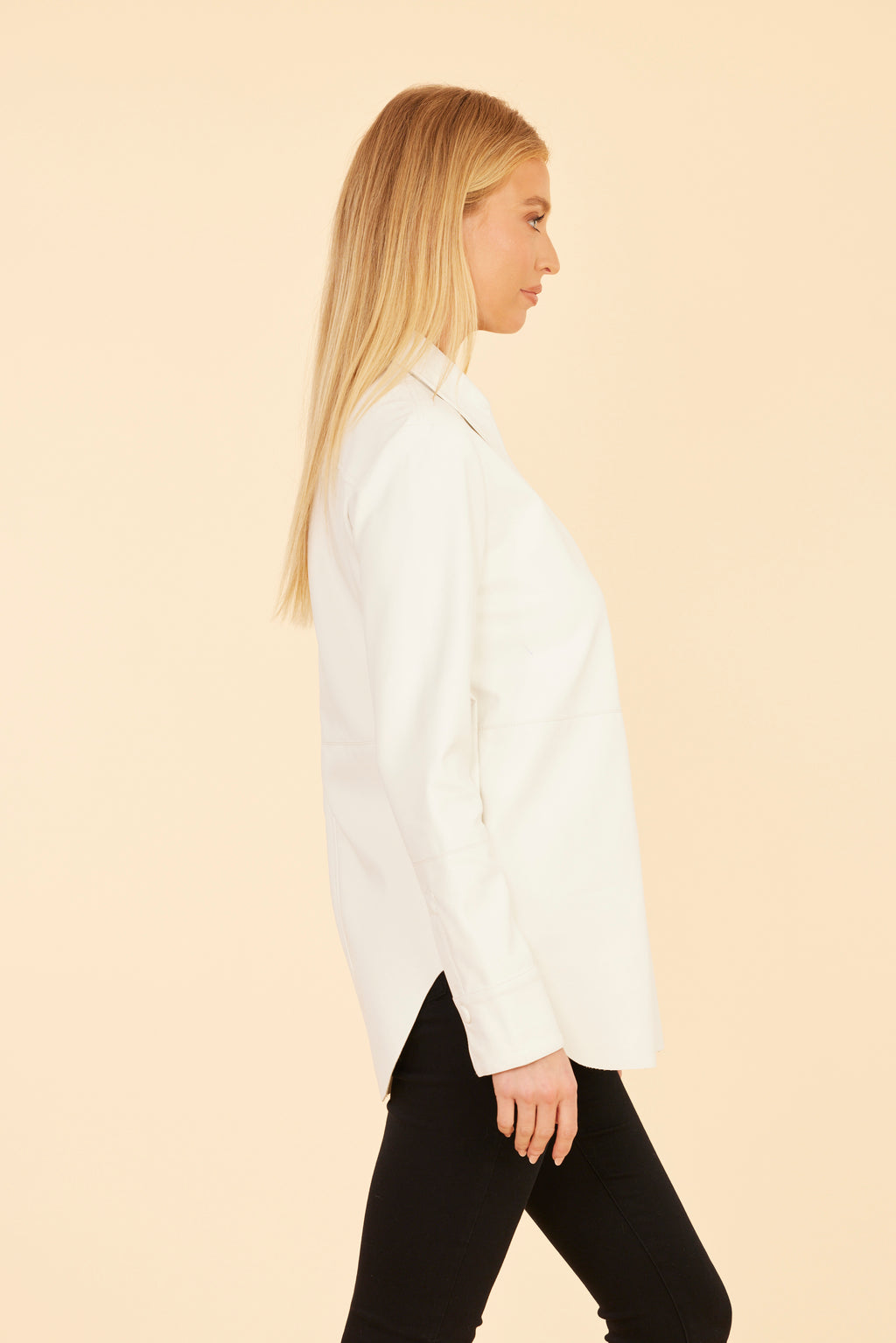 Faux Leather Button-Up Shirt