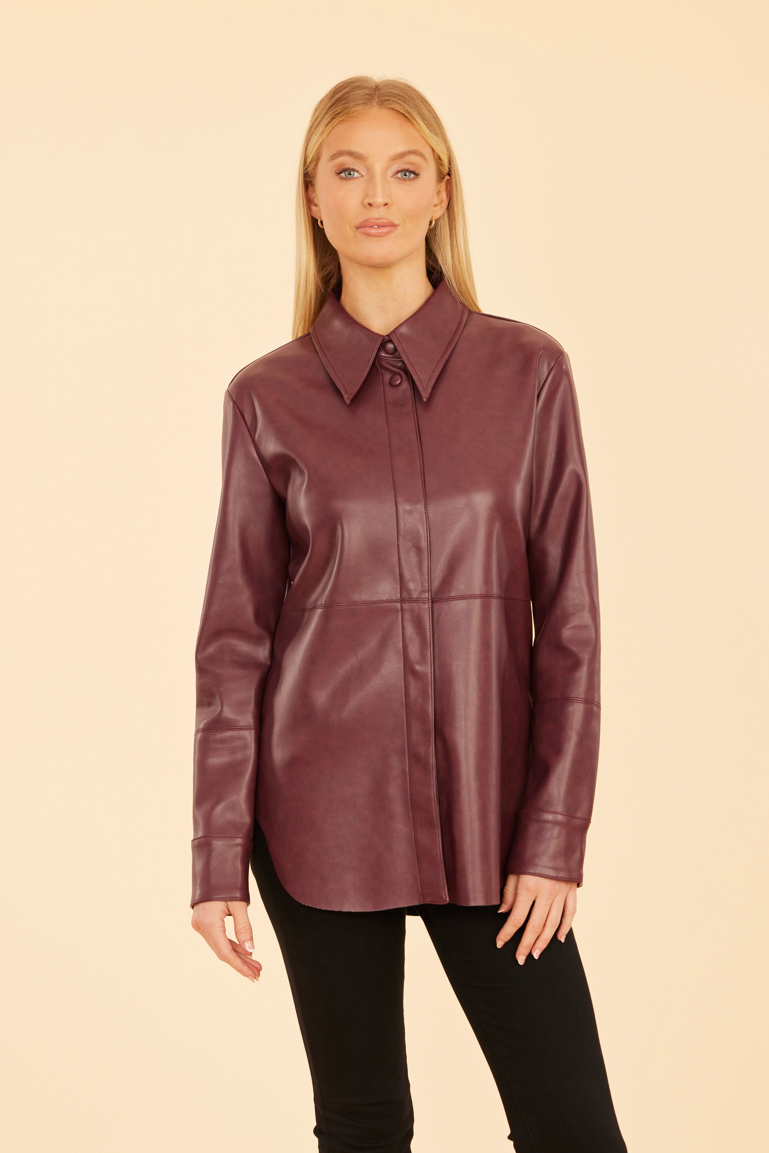 Faux Leather Button Up Shirt