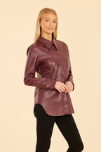 Faux Leather Button Up Shirt