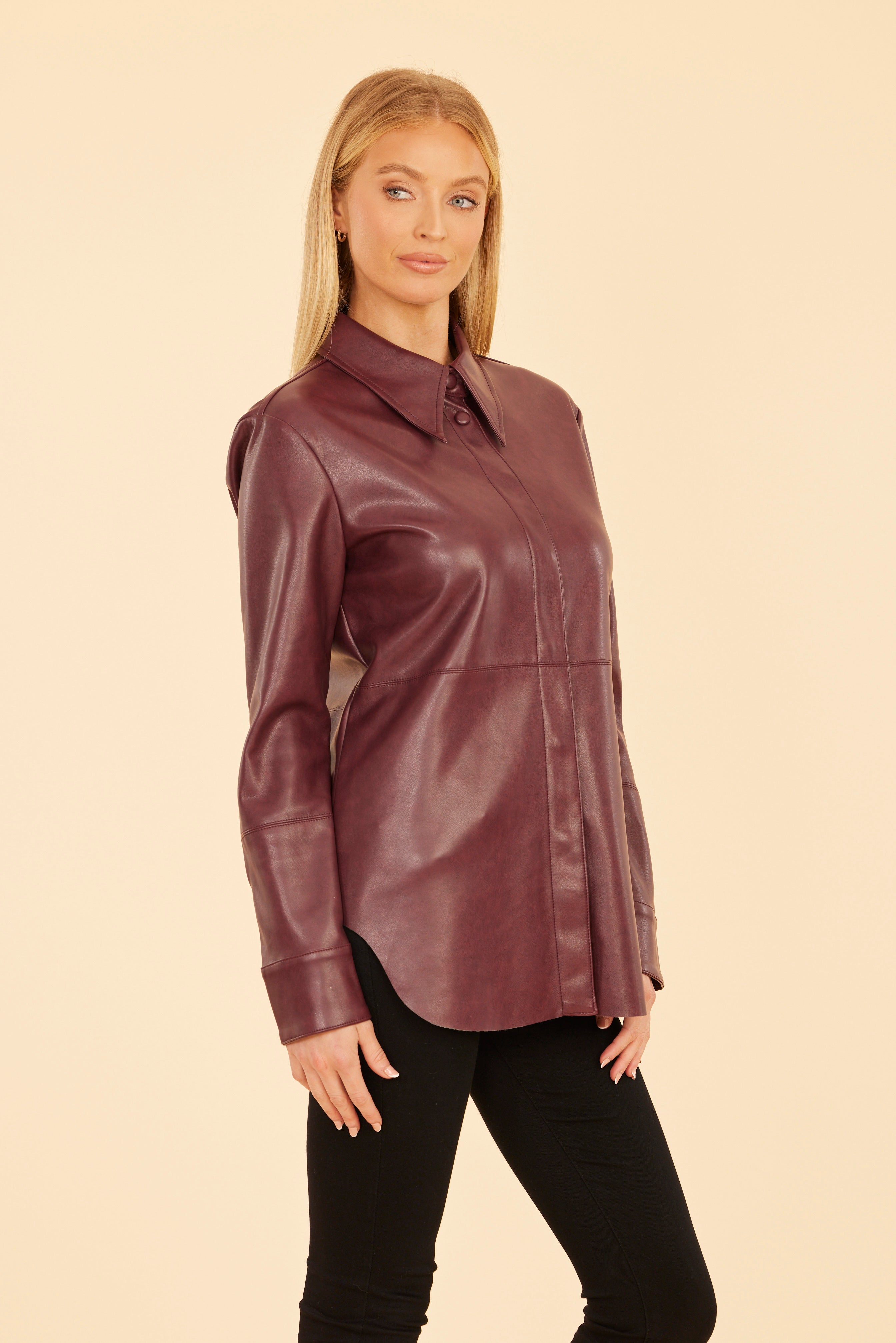 Faux Leather Button Up Shirt