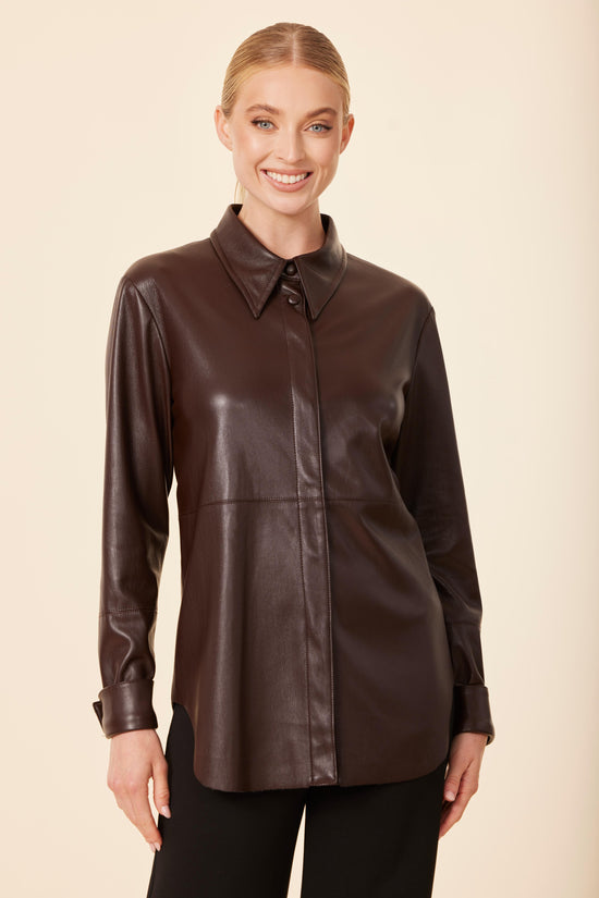 Faux Leather Metallic Tailored Shirt