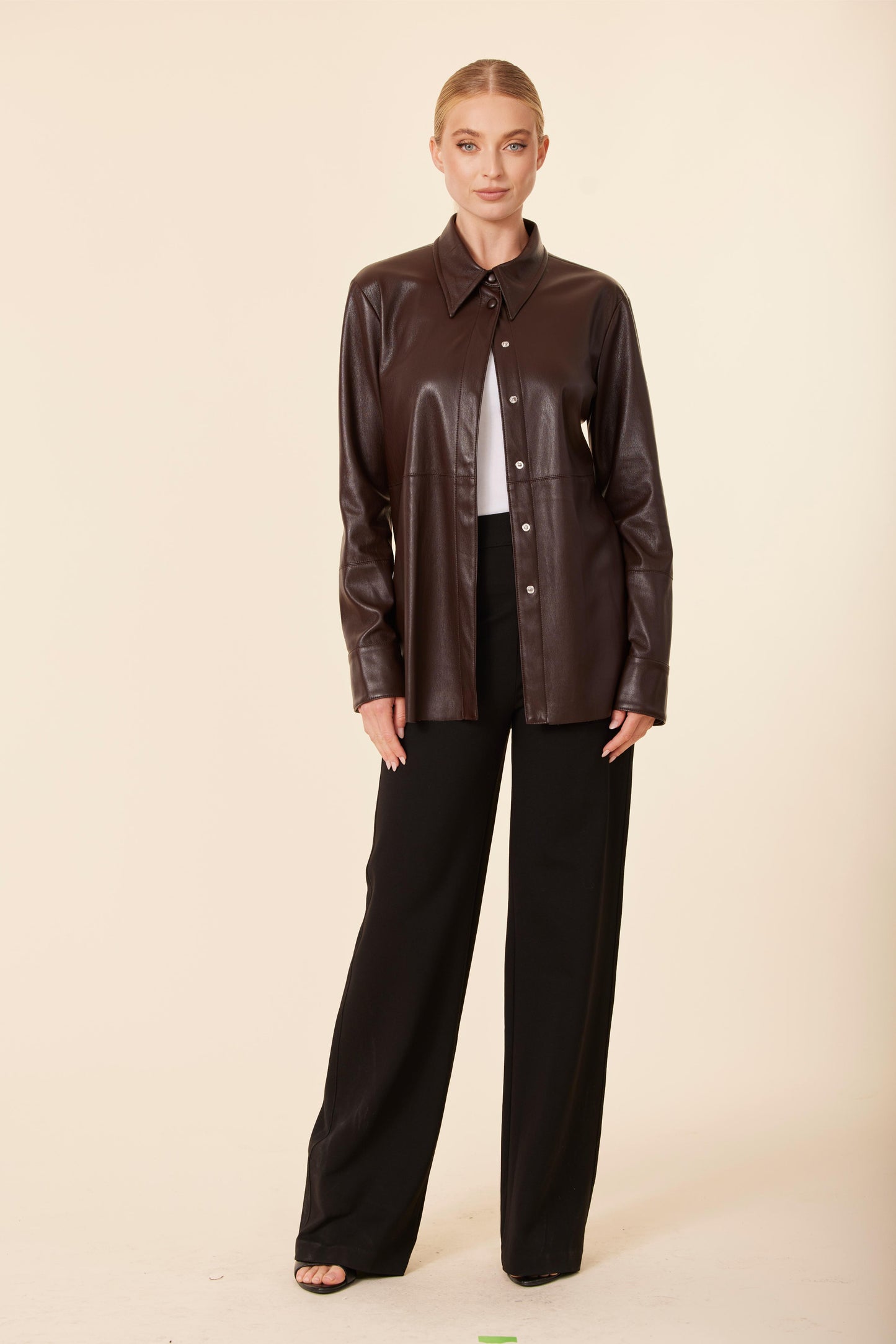 Faux Leather Metallic Tailored Shirt