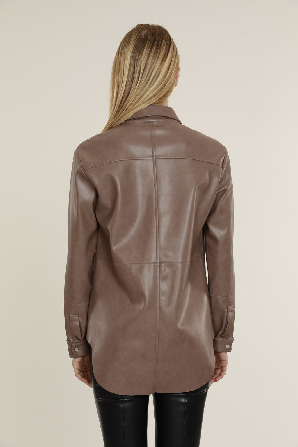 Faux Leather Button Up Shirt