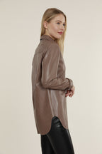 Faux Leather Button Up Shirt