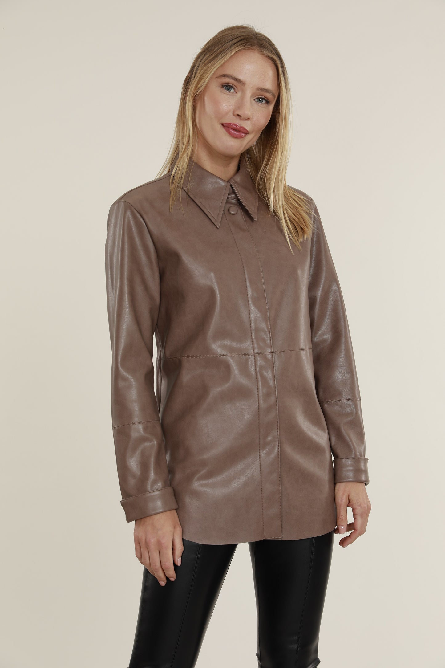 Faux Leather Button Up Shirt