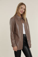 Faux Leather Button Up Shirt