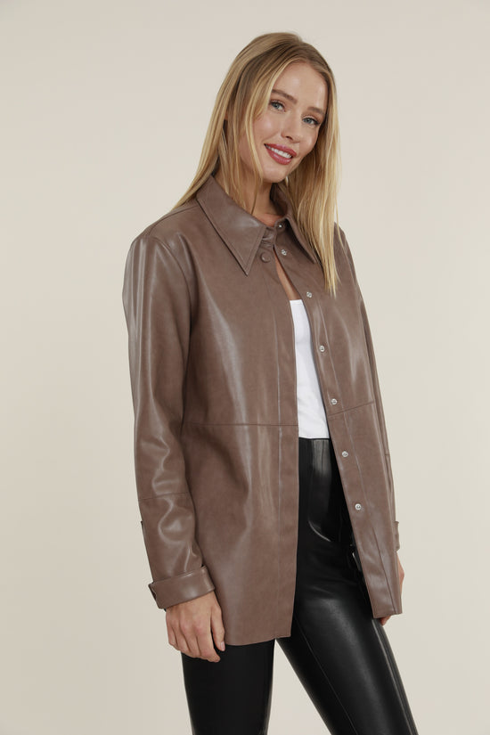 Faux Leather Button Up Shirt