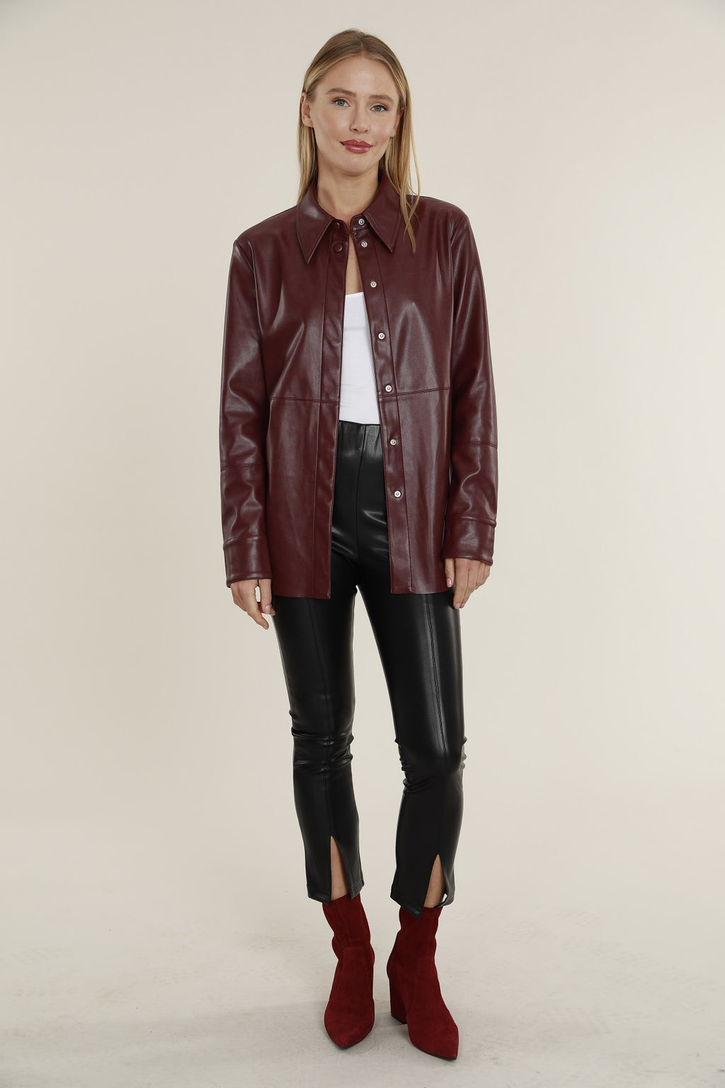 Faux Leather Button Up Shirt