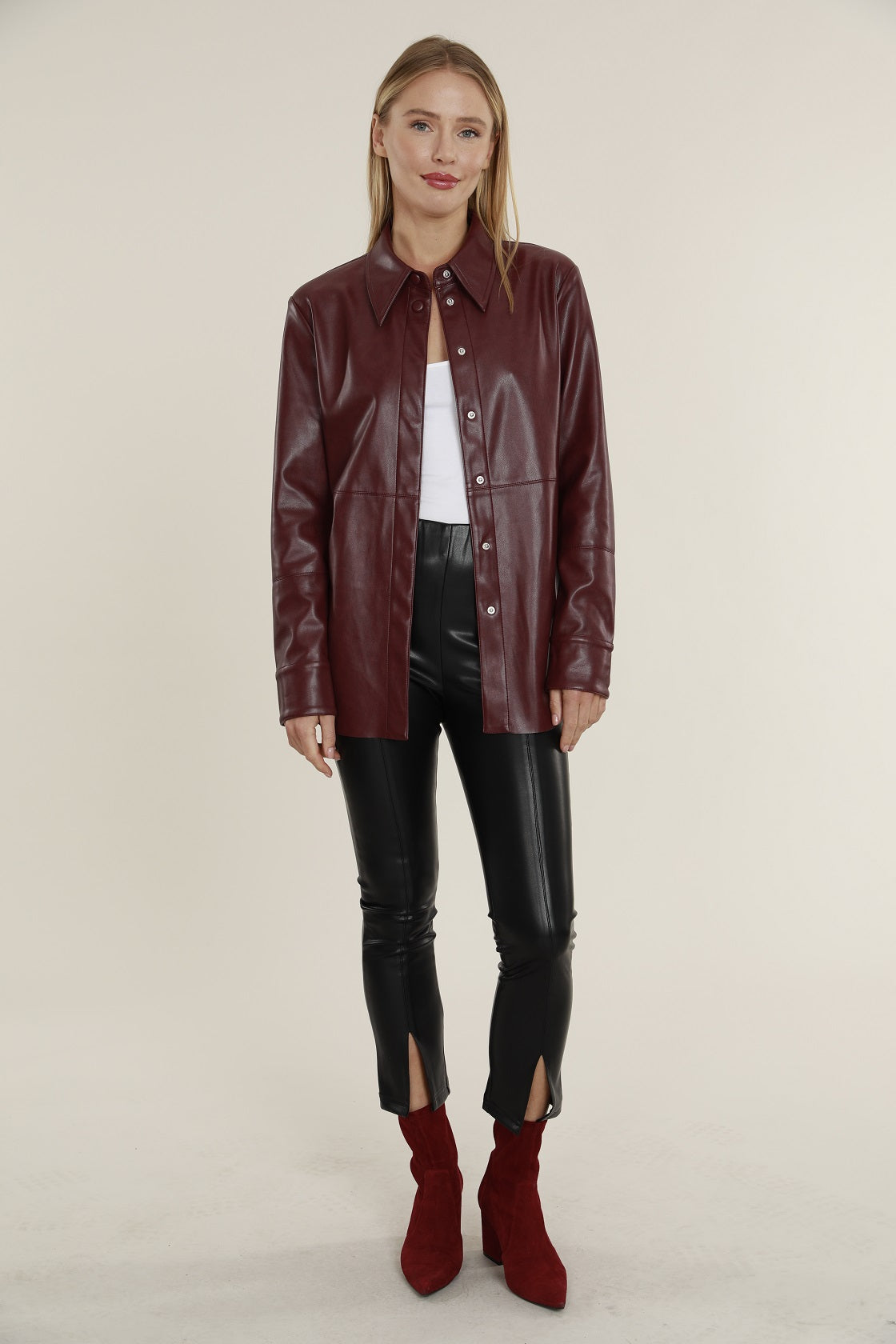 Faux Leather Button Up Shirt