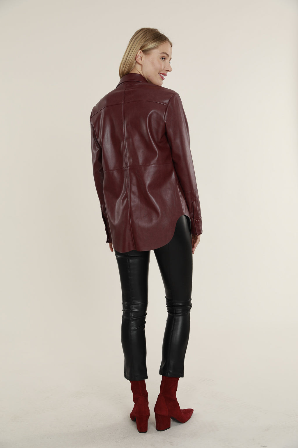 Faux Leather Button Up Shirt