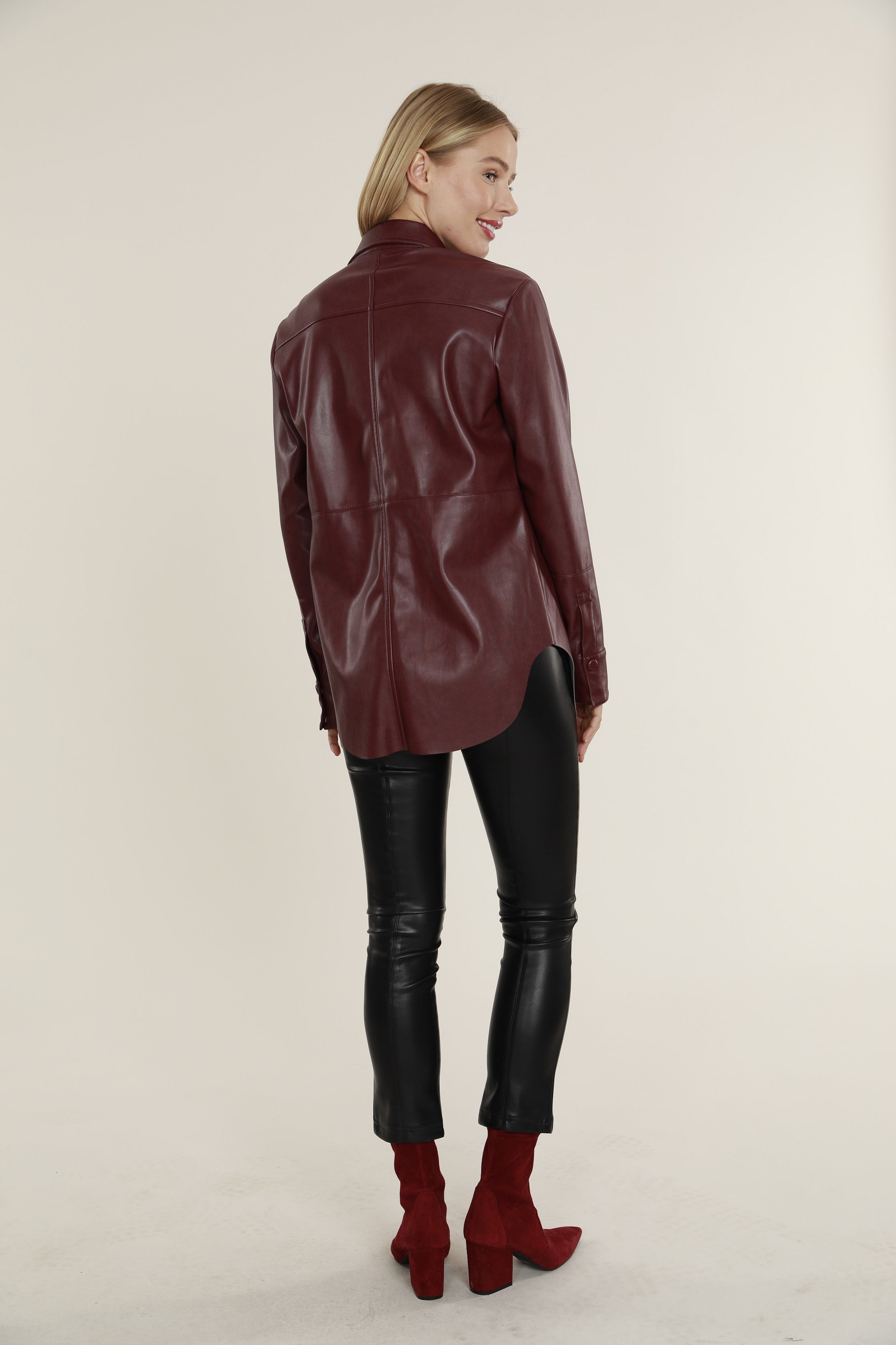 Faux Leather Button Up Shirt