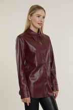 Faux Leather Button Up Shirt