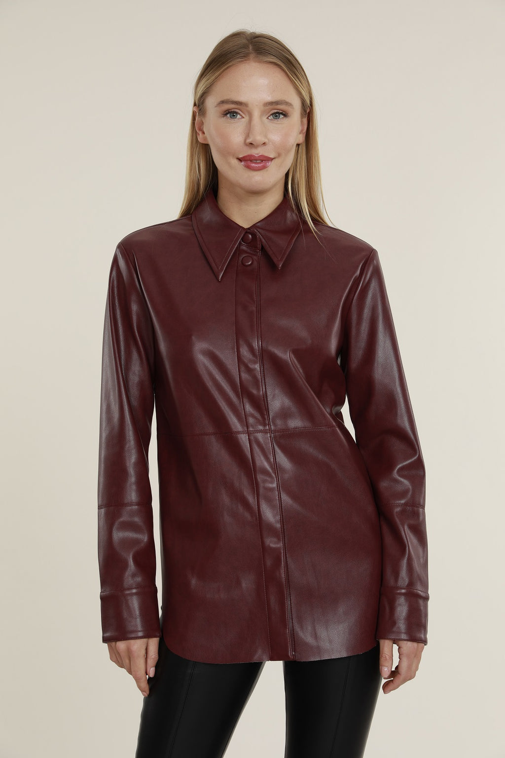 Faux Leather Button Up Shirt