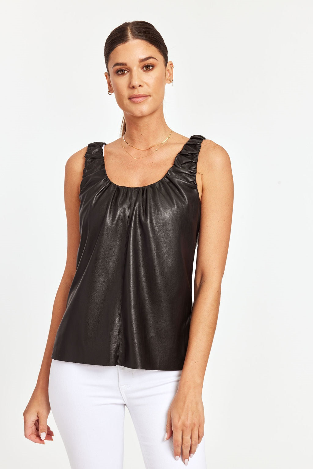 Know One Cares Cropped Faux Leather Tank Top - Women's Tank Tops
