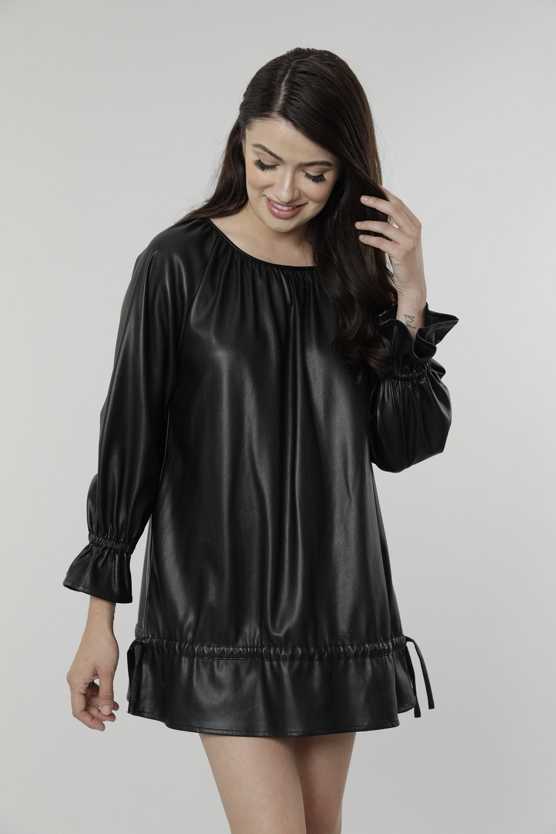 Load image into Gallery viewer, Vegan Leather Babydoll Dress
