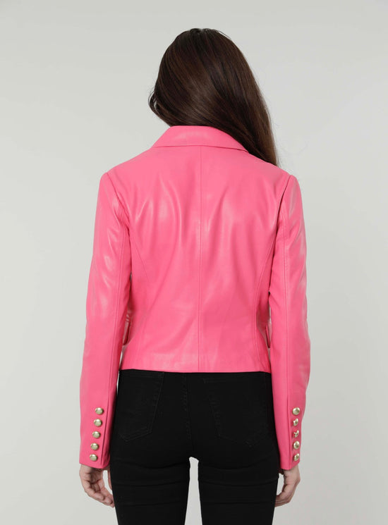 Cropped Faux Leather Double Breasted Blazer