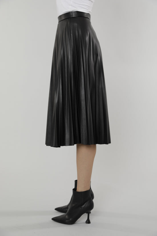 FW'23 Faux Leather Pleated Midi Skirt