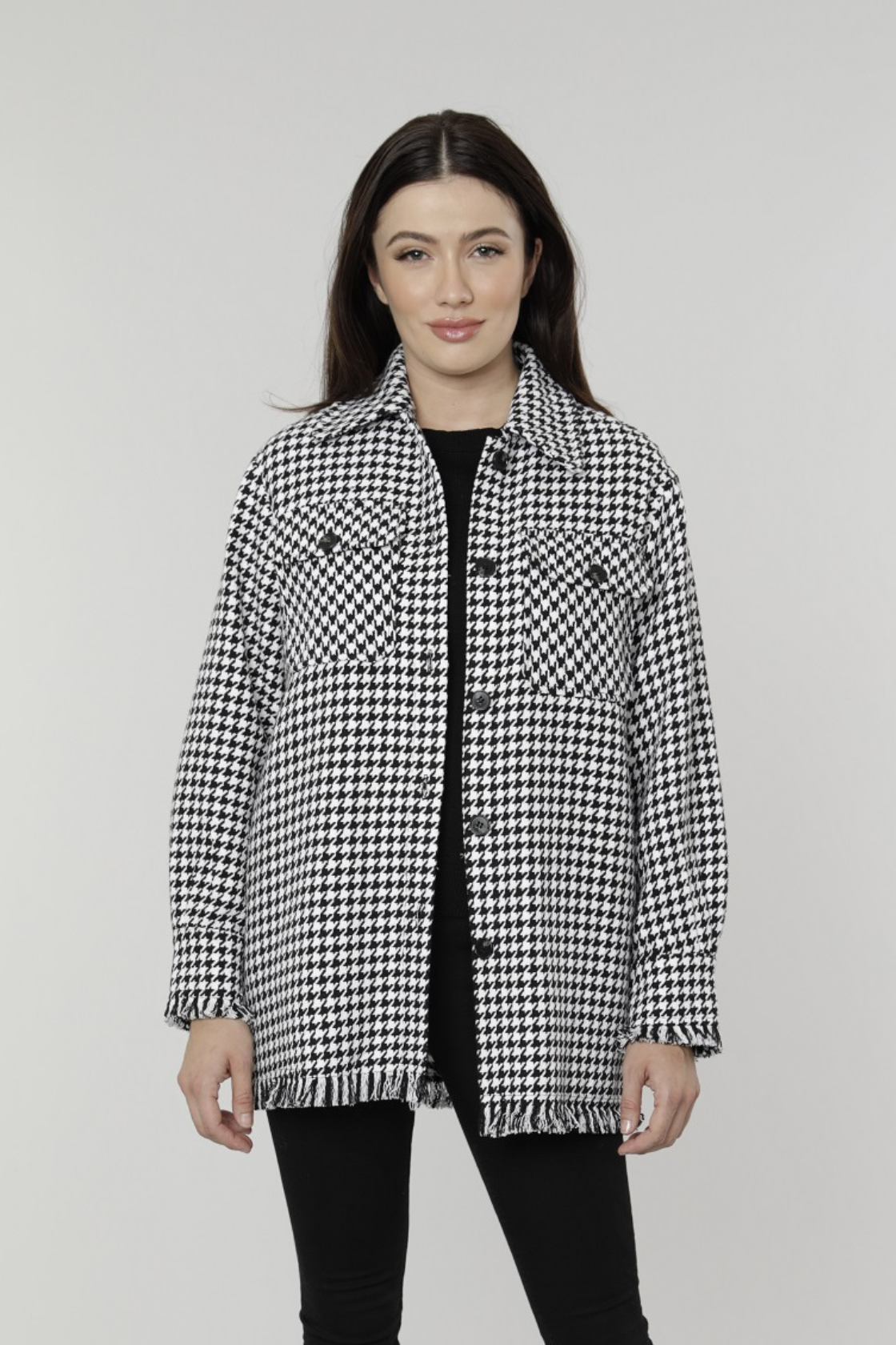 Load image into Gallery viewer, Fringe Houndstooth Shacket
