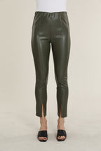 Faux Leather Split Hem Leggings