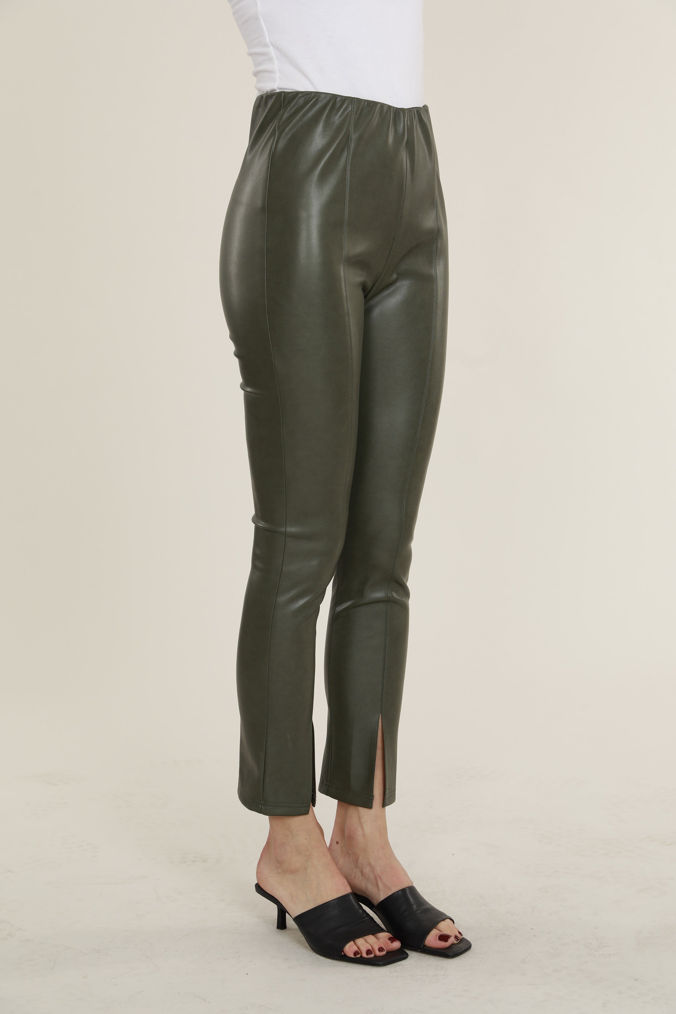Faux Leather Split Hem Leggings