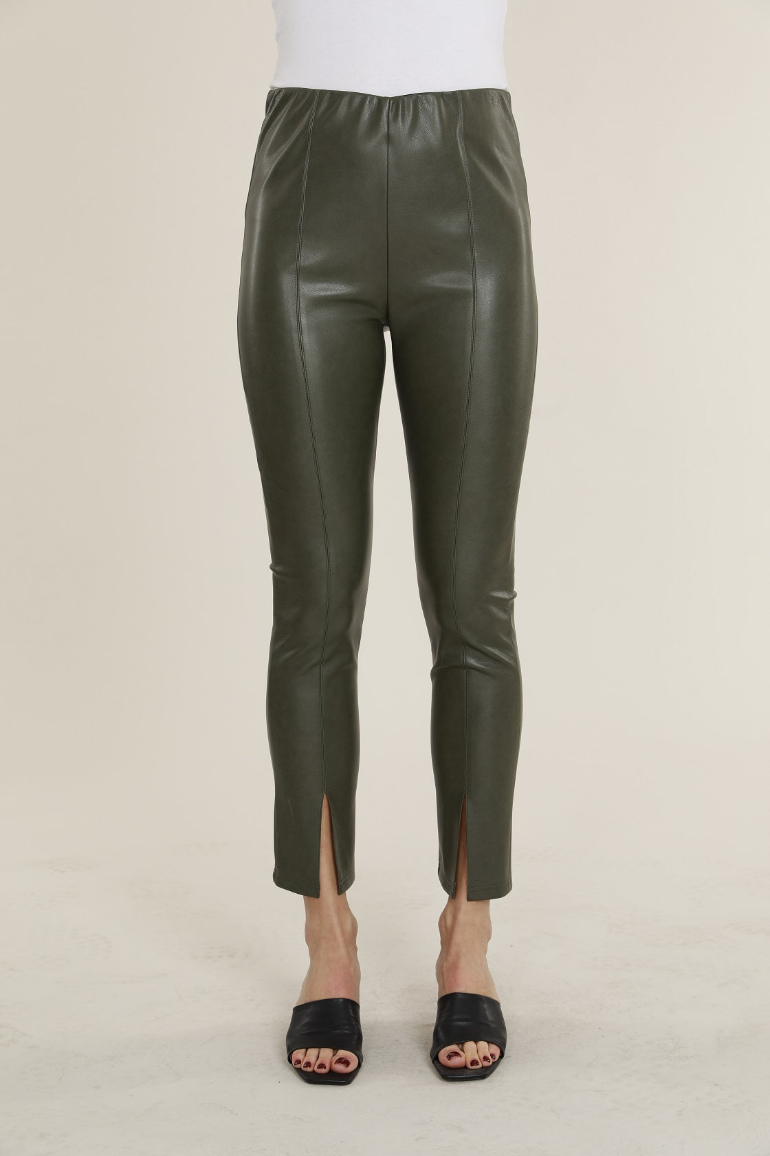 Zara Cream Vegan Faux Leather Ankle Zip High Waisted Leggings Pants