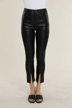 Faux Leather Split Hem Leggings
