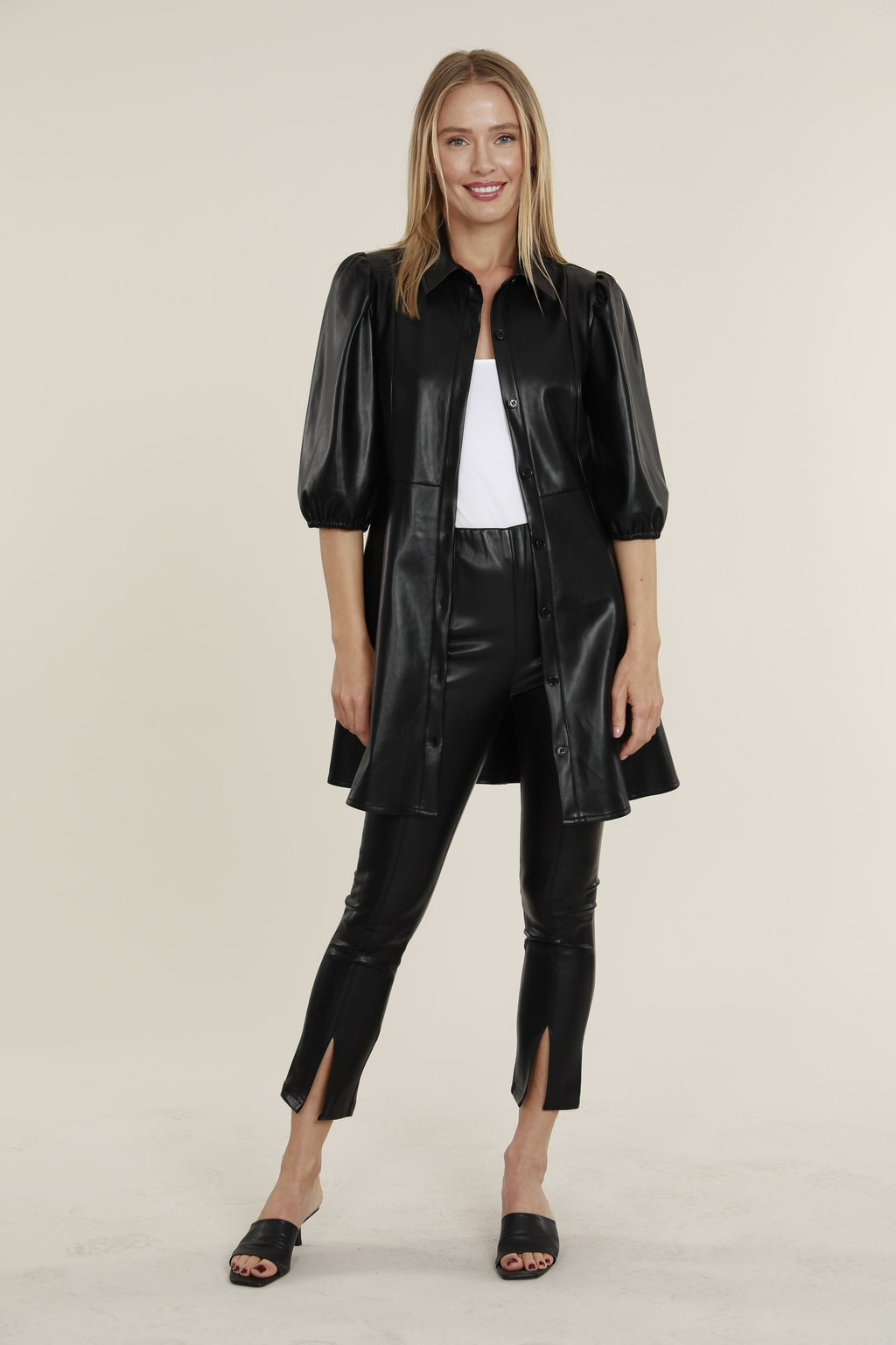 Faux Leather Split Hem Leggings