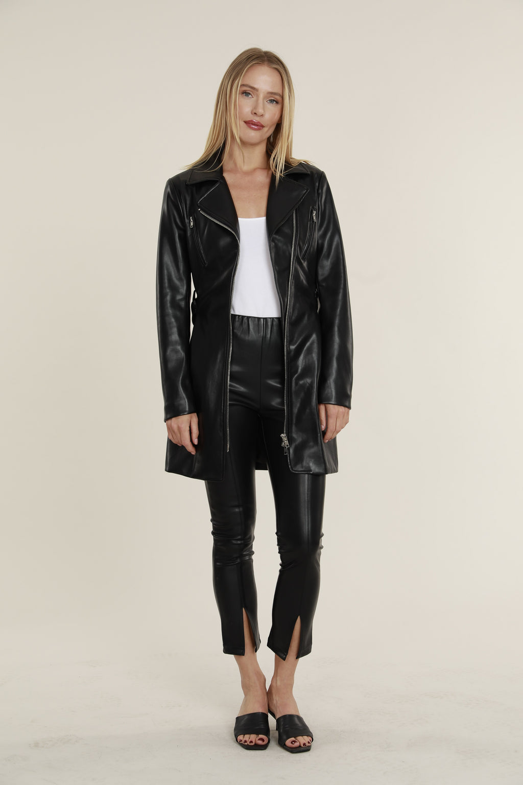 Faux Leather Split Hem Leggings