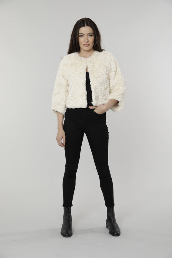 Textured Cropped Faux Fur Jacket