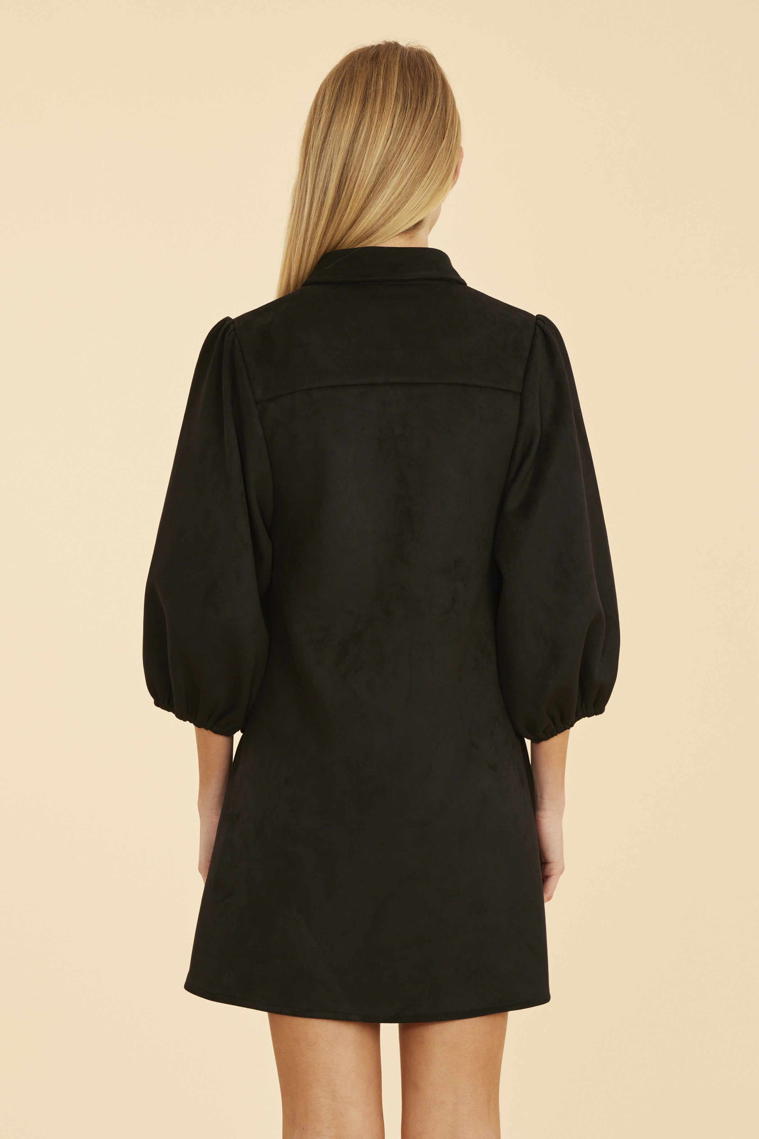 Faux Suede Puff Sleeve Shirt Dress