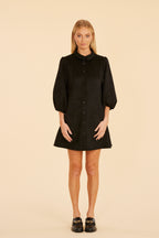 Faux Suede Puff Sleeve Shirt Dress
