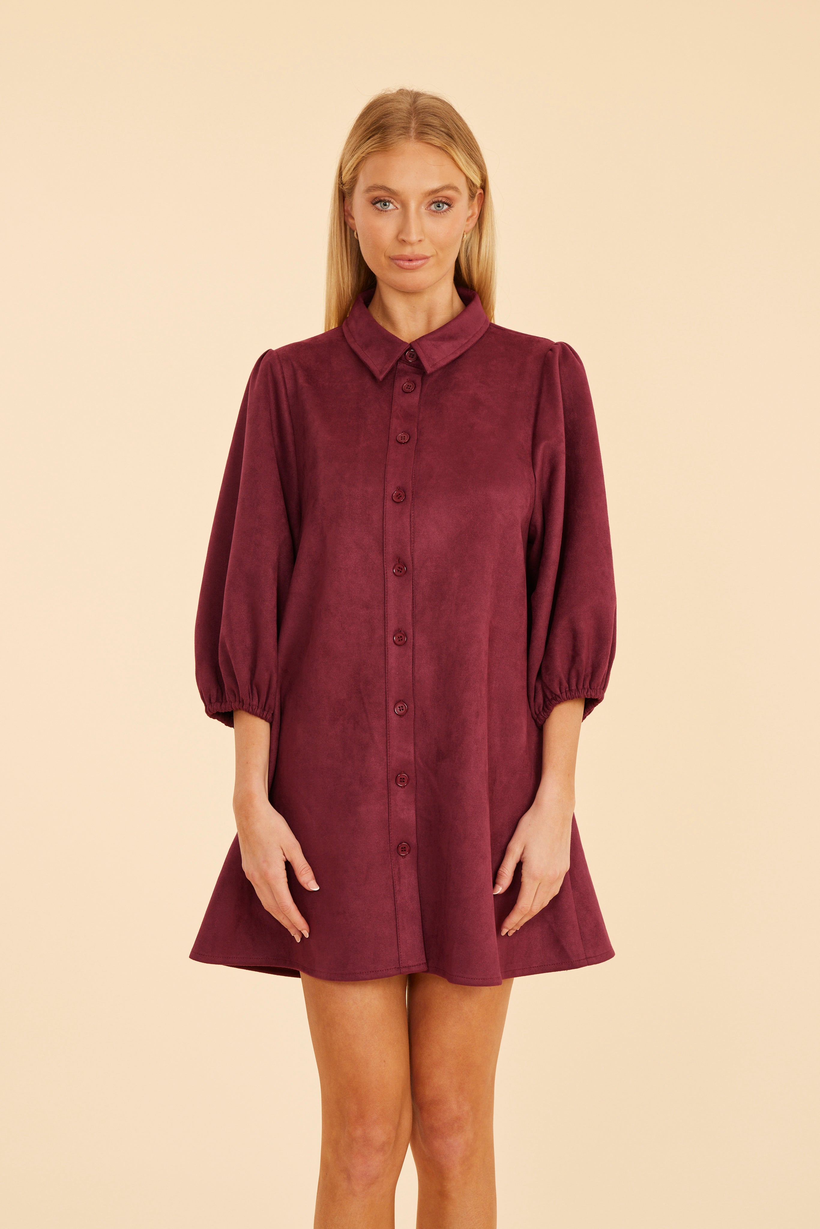 Faux Suede Puff Sleeve Dress
