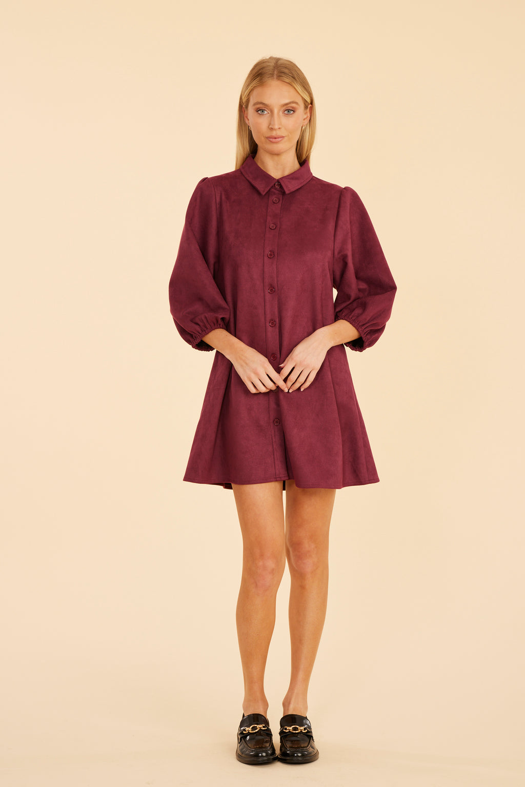 Faux Suede Puff Sleeve Dress