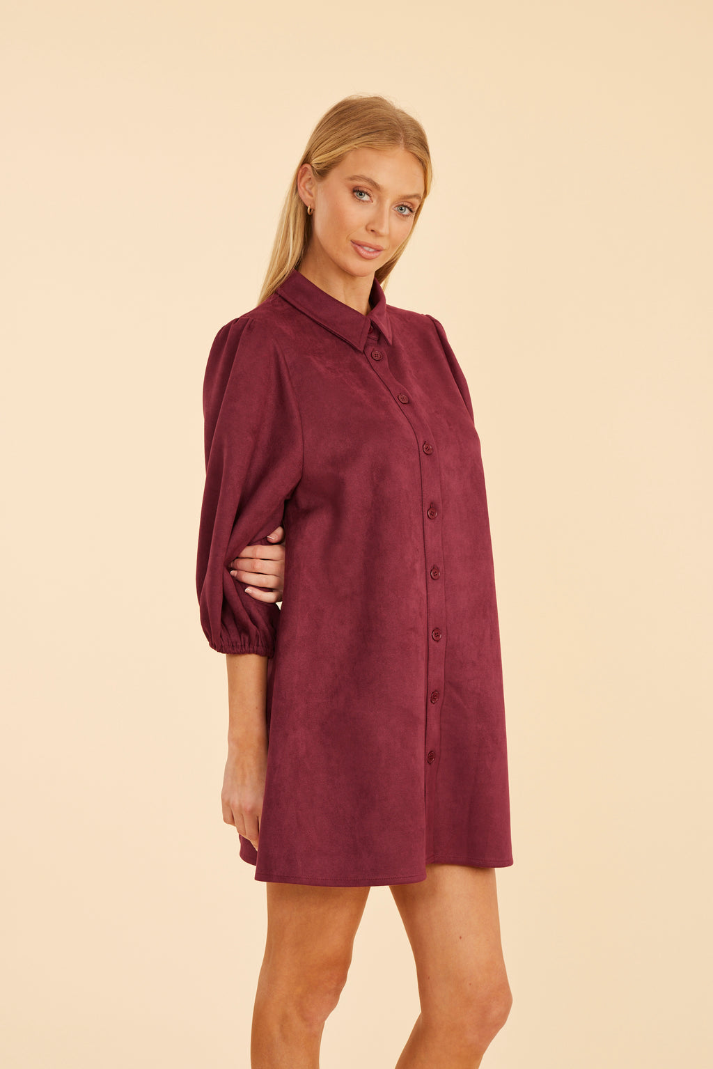 Faux Suede Puff Sleeve Dress