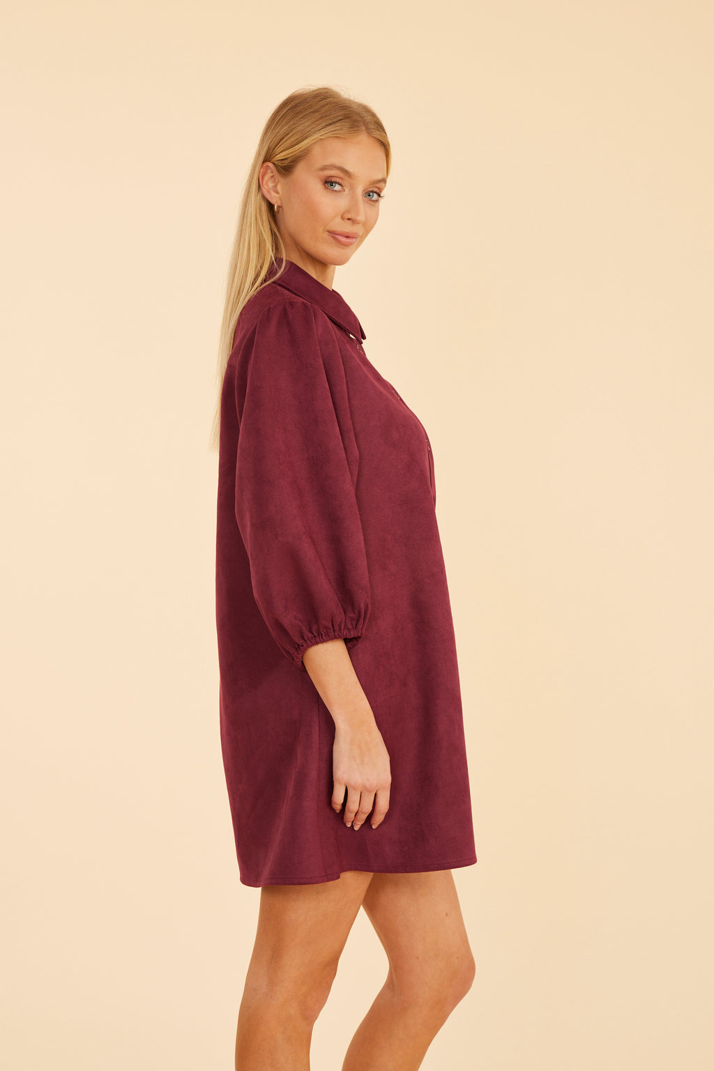Faux Suede Puff Sleeve Dress