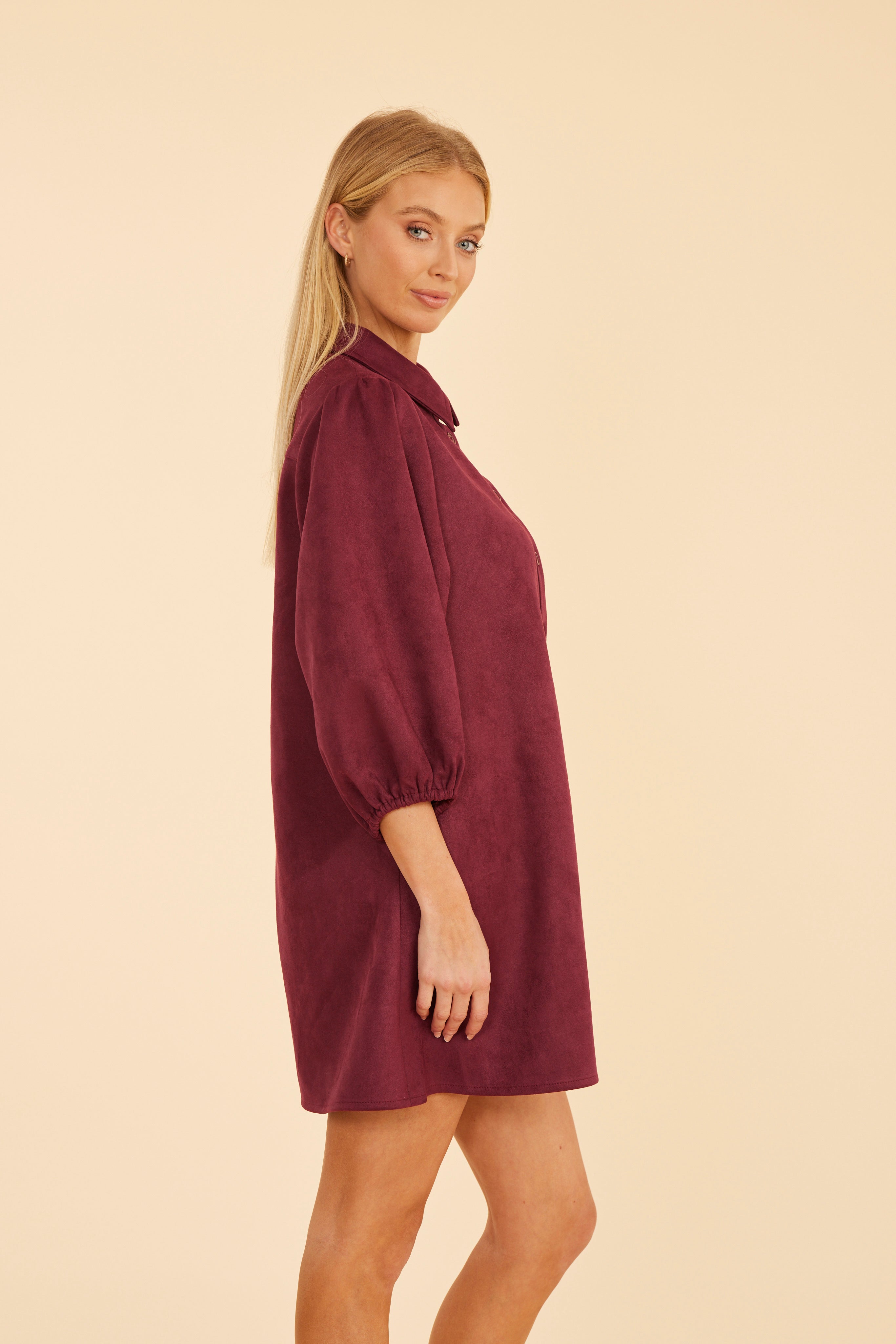 Faux Suede Puff Sleeve Dress