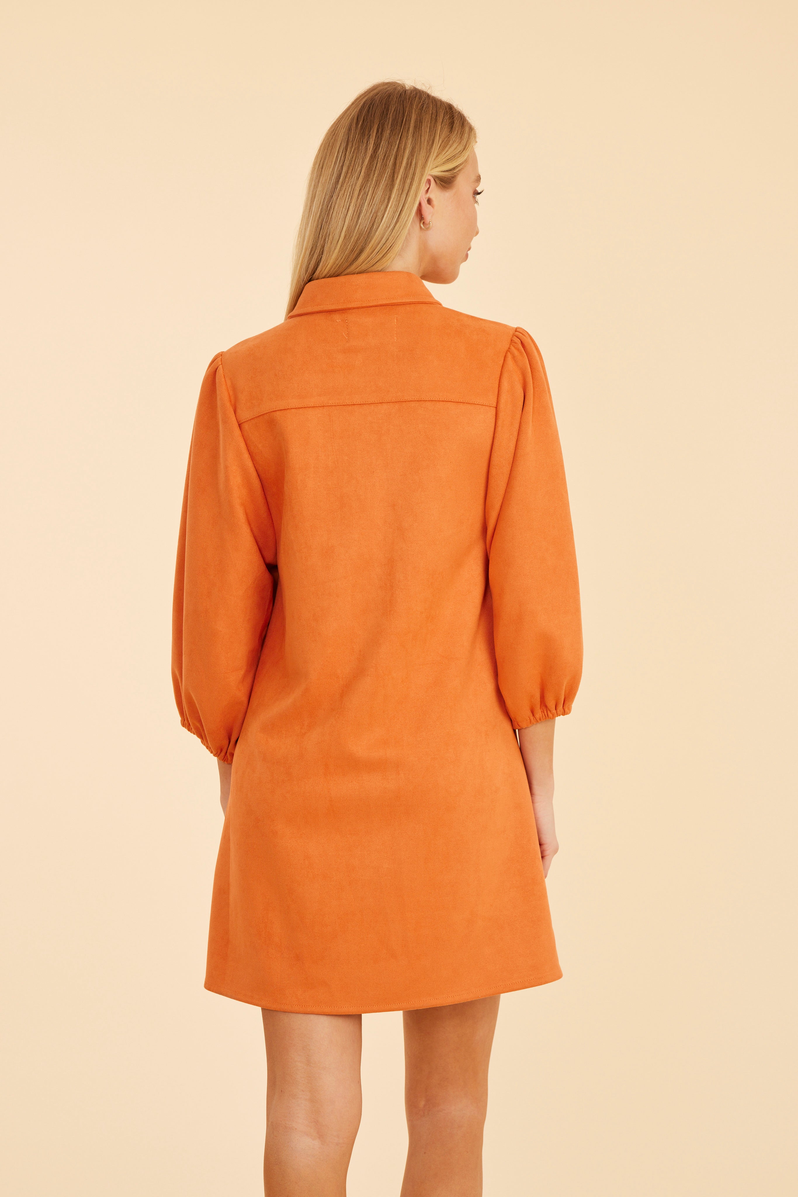 Faux Suede Puff Sleeve Dress