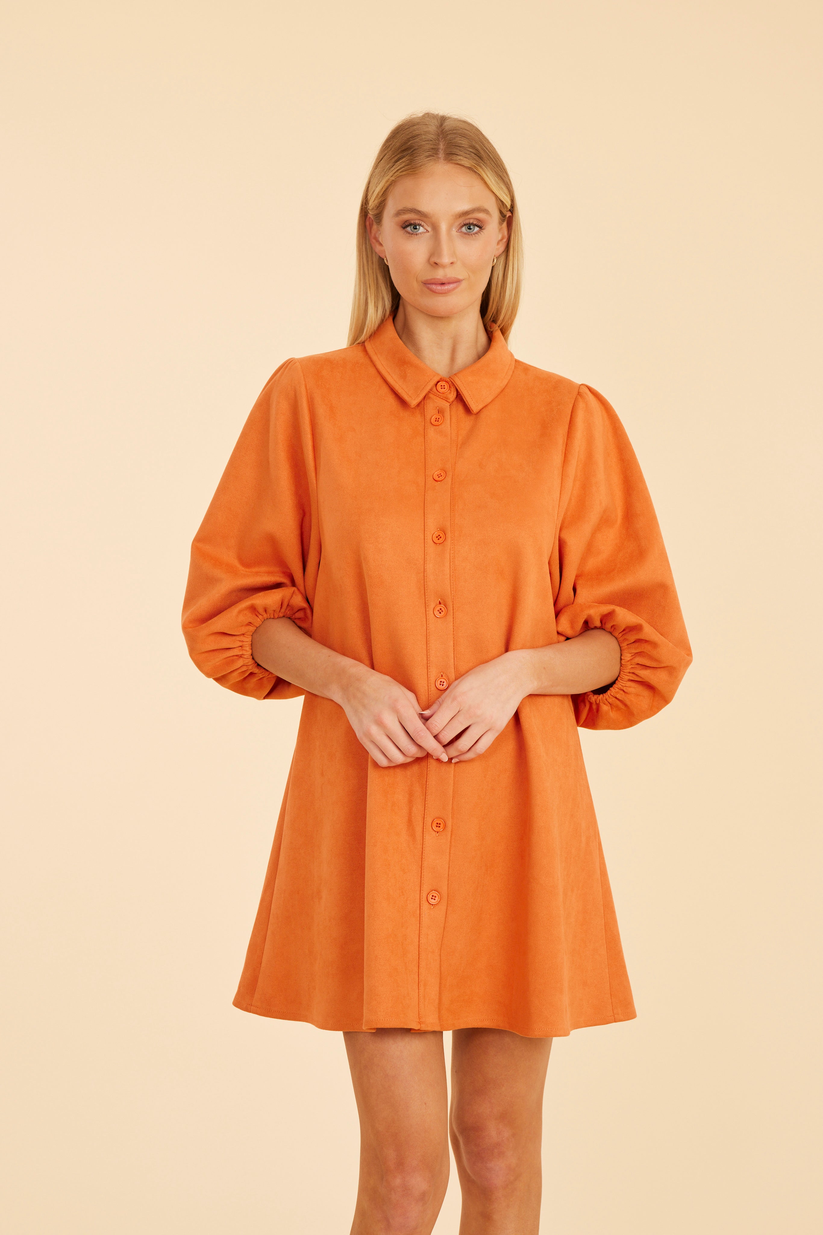 Faux Suede Puff Sleeve Dress