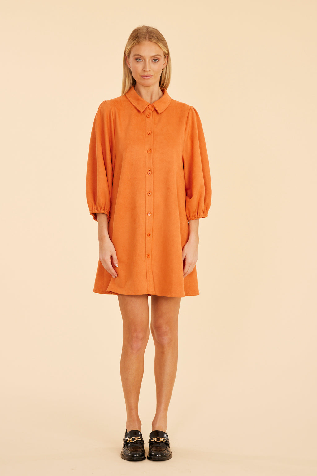 Faux Suede Puff Sleeve Dress