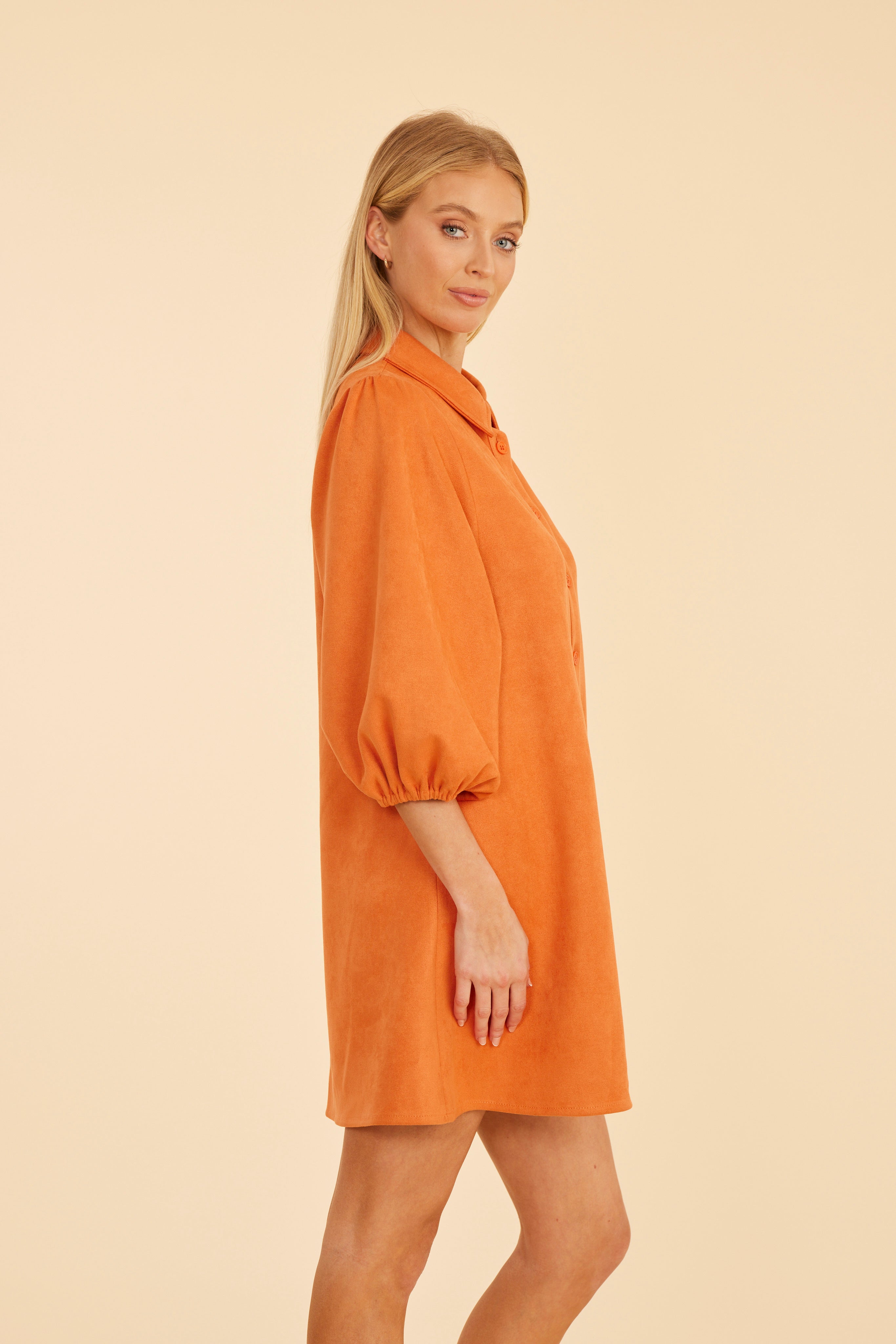 Faux Suede Puff Sleeve Dress
