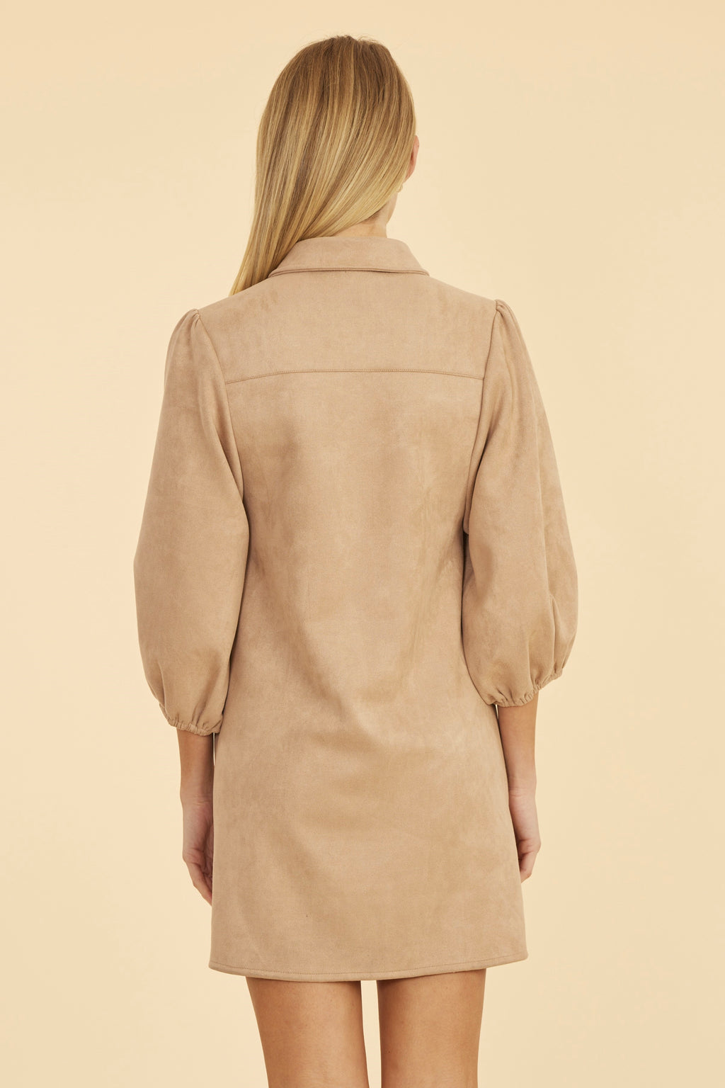 Faux Suede Puff Sleeve Shirt Dress