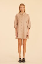 Faux Suede Puff Sleeve Shirt Dress
