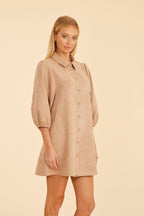 Faux Suede Puff Sleeve Shirt Dress