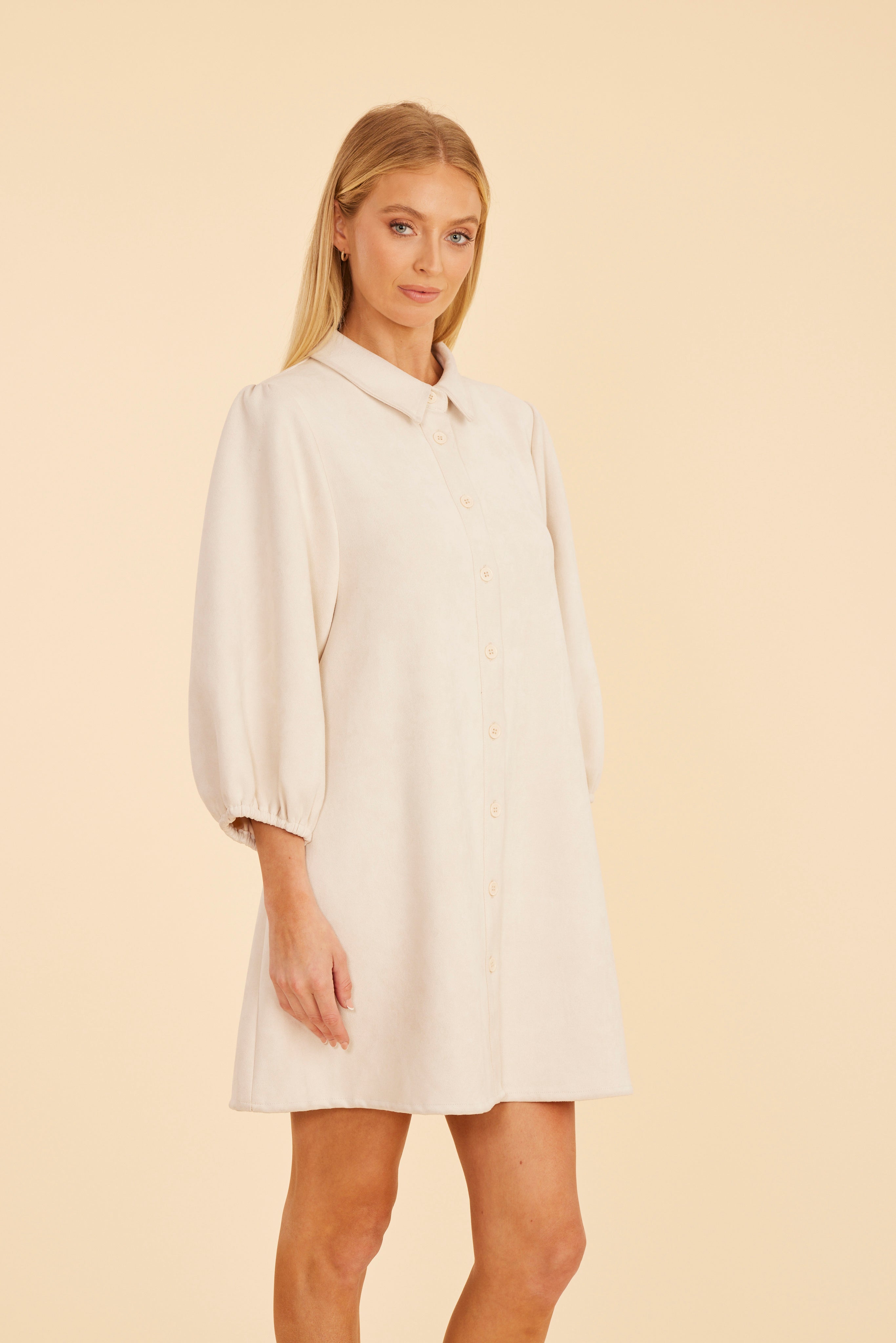 Faux Suede Puff Sleeve Shirt Dress Plum / M